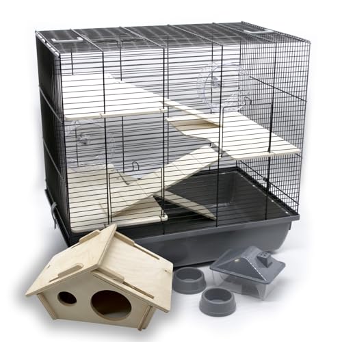 ZooPaul Premium Nagerkäfig Hamsterkäfig XXL inkl. Zubehör aus Holz grau/schwarz 60x36x54cm Maus Kleintiere von ZooPaul