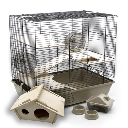 ZooPaul Premium Nagerkäfig Hamsterkäfig XXL inkl. Zubehör beige/schwarz 60x36x54cm Maus Kleintiere von ZooPaul