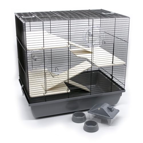 ZooPaul Premium Nagerkäfig Hamsterkäfig XXL inkl. Zubehör grau/schwarz 60x36x54cm Maus Kleintiere von ZooPaul