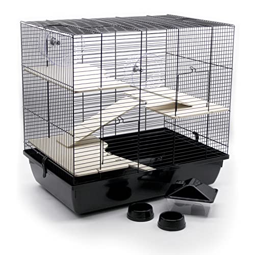 ZooPaul Premium Nagerkäfig Kleintiere schwarz inkl. Zubehör aus Holz 60x36x54 cm Maus Hamsterkäfig von ZooPaul