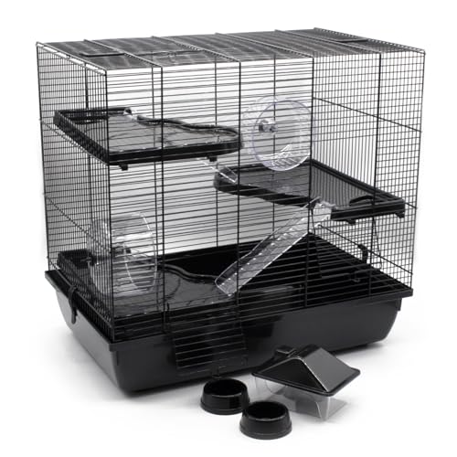 ZooPaul Premium Nagerkäfig XXL Kleintiere schwarz inkl. Zubehör 60x36x54 cm Maus Hamsterkäfig von ZooPaul