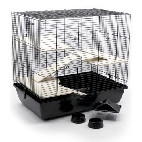 ZooPaul Premium Nagerkäfig XXL Kleintiere schwarz inkl. Zubehör aus Holz 60x36x54 cm Maus Hamsterkäfig von ZooPaul
