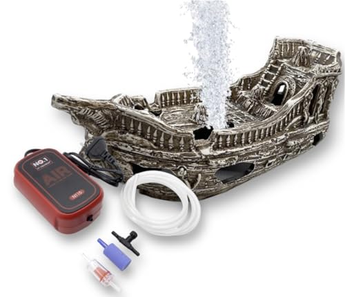 ZooPaul Sprudel Set Keramik Deko und Pumpe + Zubehör Dekoration Aquarium Terrarium XL Schiff Schiffswrack von ZooPaul