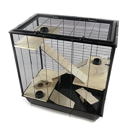 ZooPaul XXL Hamsterkäfig Fargo viel Zubehör aus Holz Hamster Ratten Degus Käfig für Kleintiere schwarz von ZooPaul