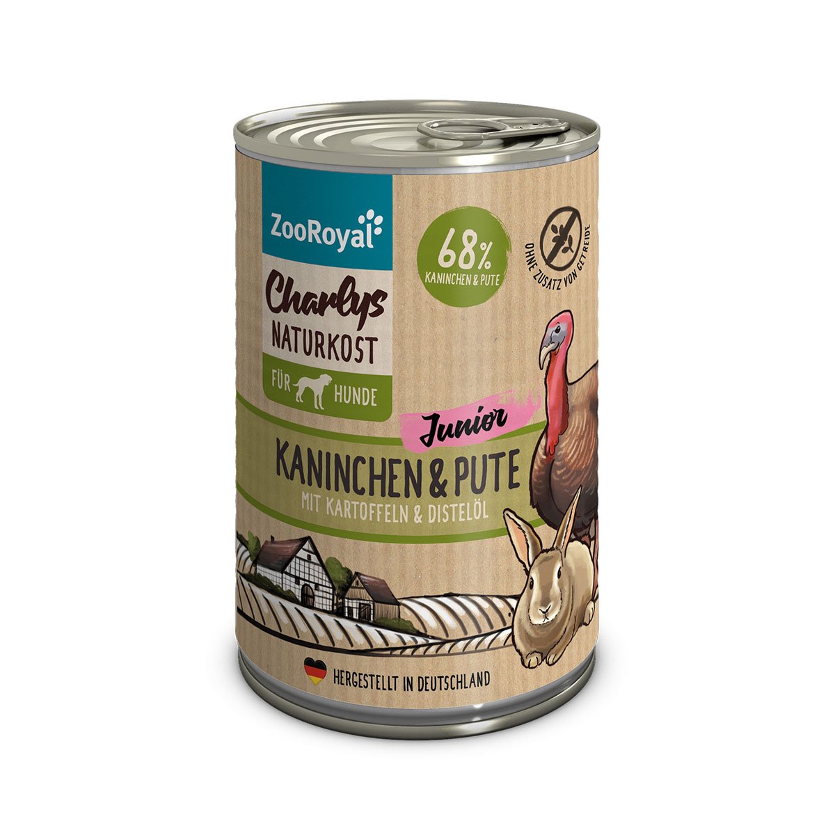 ZooRoyal Charlys Naturkost Junior Kaninchen & Pute mit Kartoffeln & Distelöl 6x400g von ZooRoyal Charlys Naturkost