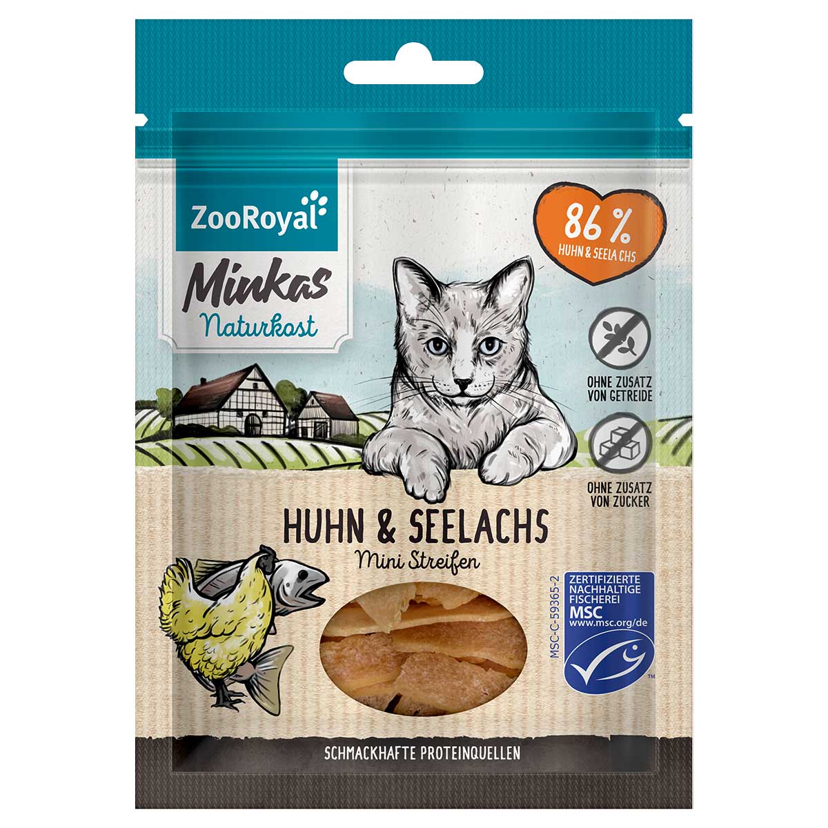 ZooRoyal Minkas Naturkost Mini Streifen Huhn & Seelachs 3x50g von ZooRoyal Minkas Naturkost