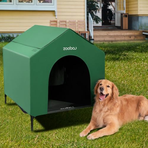 2-in-1-Hundehütte für mittelgroße Hunde, erhöhtes Hundehaus für drinnen und draußen, wasserabweisendes 600D-PVC und strapazierfähiges 2 x 1 Textilene-erhöhtes Hundebett, 106,7 cm, Grün 2-in-1-Hundehütte für mittelgroße Hunde, erhöhtes Hundehaus für drinnen und draußen, wasserabweisendes 600D-PVC und strapazierfähiges 2 x 1 Textilene-erhöhtes Hundebett, 106,7 cm, Grün von Zooba