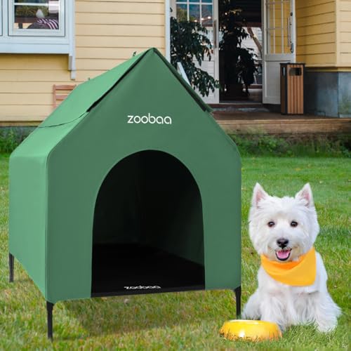 2-in-1-Hundehütte für mittelgroße Hunde, erhöhtes Hundehaus für drinnen und draußen, wasserabweisendes 600D-PVC und strapazierfähiges 2 x 1 Textilene-erhöhtes Hundebett, 73,7 cm, Grün 2-in-1-Hundehütte für mittelgroße Hunde, erhöhtes Hundehaus für drinnen und draußen, wasserabweisendes 600D-PVC und strapazierfähiges 2 x 1 Textilene-erhöhtes Hundebett, 73,7 cm, Grün von Zooba