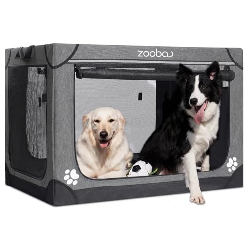 Zooba Tragbare weiche Hundebox für große Hunde, zusammenklappbare Reisehütte mit Tragetasche, faltbarer Käfig mit robuster Textilene-Netztür, Plüschbett, ideal für Zuhause oder Reisen, Anthrazit, von Zooba