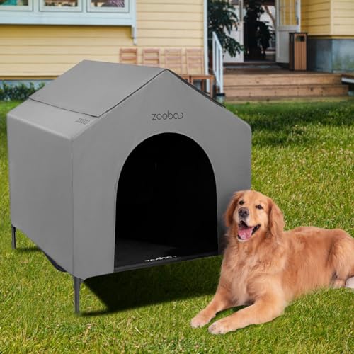 Zooba Hundehütte für große Rassen, strapazierfähig, groß, mit wetterfestem 600D-PVC-Überdachung, atmungsaktives 2x1-Textilene-Gewebe, erhöhtes Hundebett, XL-Hundehütte für den Außenbereich Zooba Hundehütte für große Rassen, strapazierfähig, groß, mit wetterfestem 600D-PVC-Überdachung, atmungsaktives 2x1-Textilene-Gewebe, erhöhtes Hundebett, XL-Hundehütte für den Außenbereich von Zooba