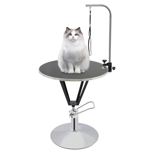 Hundepflegetisch, Trimmtisch für Hunde,Hydraulisch Anhebbarer Tierpflegetisch, bis 100kg,Höhenverstellbar, Rutschfest,für Haushaltsbaden, Haartrocken und Haarschneiden Trimmtisch (Schwarz, Rund) von Zoobotanica