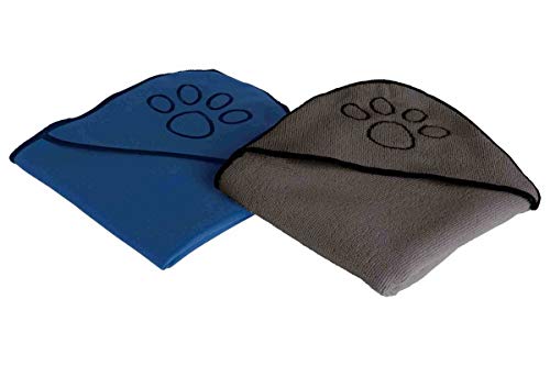 Zoofari Haustier Mircofaser Handtuch, Flauschig weich und schnell trocknend 2er Blau/Anthrazit 40x80 von Zoofari