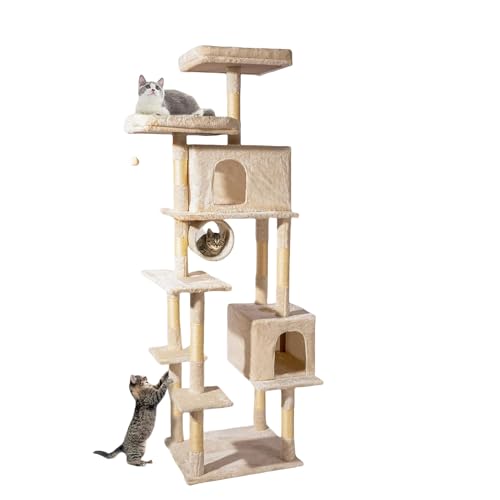 Zooland Katzenbaum Turm für Indoor Katzen, Mehrstöckig Katzenhaus mit Plattformbett, Sisalbaum Kletterbaum Katze Condo Perfekt für Haustier Spiel, Spaß, Ruhe, Kratzen von Zooland