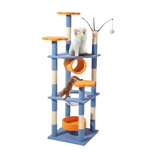 Zooland Katzenbaum Turm für Indoor Katzen, Mehrstöckig Katzenhaus mit Plattformbett, Sisalbaum Kletterbaum Katze Condo Perfekt für Haustier Spiel, Spaß, Ruhe, Kratzen von Zooland