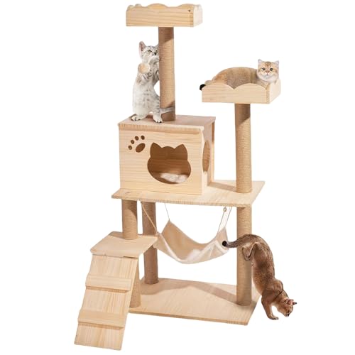 Zooland Katzenbaum Turm für Indoor Katzen, Mehrstöckig Katzenhaus mit Plattformbett, Sisalbaum Kletterbaum Katze Condo Perfekt für Haustier Spiel, Spaß, Ruhe, Kratzen (Holzfarbe, 60x40x135 cm) Zooland Katzenbaum Turm für Indoor Katzen, Mehrstöckig Katzenhaus mit Plattformbett, Sisalbaum Kletterbaum Katze Condo Perfekt für Haustier Spiel, Spaß, Ruhe, Kratzen (Holzfarbe, 60x40x135 cm) von Zooland