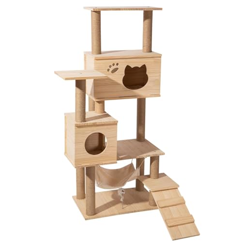 Zooland Katzenbaum Turm für Indoor Katzen, Mehrstöckig Katzenhaus mit Plattformbett, Sisalbaum Kletterbaum Katze Condo Perfekt für Haustier Spiel, Spaß, Ruhe, Kratzen (Holzfarbe, 60x40x150 cm) Zooland Katzenbaum Turm für Indoor Katzen, Mehrstöckig Katzenhaus mit Plattformbett, Sisalbaum Kletterbaum Katze Condo Perfekt für Haustier Spiel, Spaß, Ruhe, Kratzen (Holzfarbe, 60x40x150 cm) von Zooland