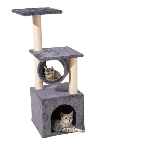 Zooland Kleiner Kratzbaum, Katzenbaum mit Plattform aus Plüsch, Sisal Kratzsäule Katze Condo Perfekt für Haustier Spiel, Spaß, Ruhe, Kratzen von Zooland