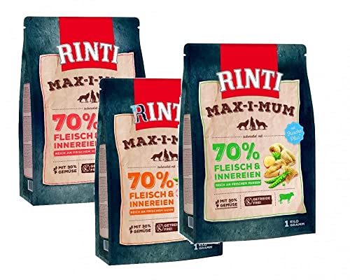 RINTI MAX-I-MUM Probierpaket | Hunde Trockenfutter | 3x1kg | 70 % Fleisch & Innereien | ohne Getreide von Zoolox