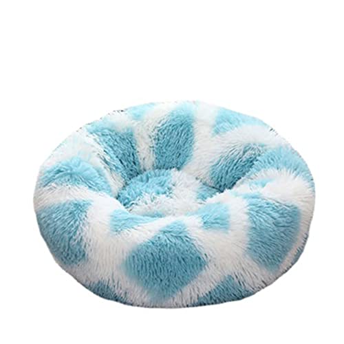 Beruhigendes Katzen- und Hundebett, flauschig, Plüsch, rund, warm, Donut-Design, mit rutschfester Unterseite, verbesserter Schlaf, Haustierhöhle, waschbar (100 cm, Blau / Weiß) von Zoomlie