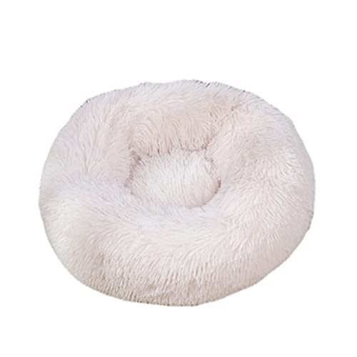 Beruhigendes Katzen- und Hundebett, flauschig, Plüsch, rund, warm, Donut-Design, mit rutschfester Unterseite, verbesserter Schlaf, Haustierhöhle, waschbar (100 cm, beige) von Zoomlie