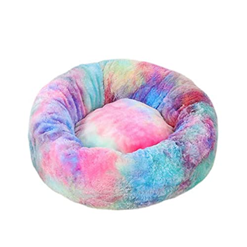 Beruhigendes Katzen- und Hundebett, flauschig, Plüsch, rund, warm, Donut-Design, mit rutschfester Unterseite, verbesserter Schlaf, Haustierhöhle, waschbar (100 cm, buntes Blau) von Zoomlie