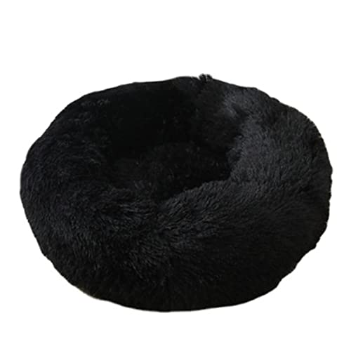 Beruhigendes Katzen- und Hundebett, flauschig, Plüsch, rund, warm, Donut-Design, mit rutschfester Unterseite, verbesserter Schlaf, Haustierhöhle, waschbar (100 cm, schwarz) von Zoomlie