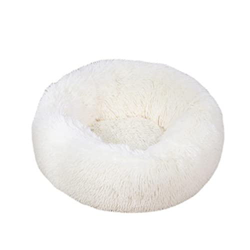 Beruhigendes Katzen- und Hundebett, flauschig, Plüsch, rund, warm, Donut-Design, mit rutschfester Unterseite, verbesserter Schlaf, Haustierhöhle, waschbar (60 cm, weiß) von Zoomlie