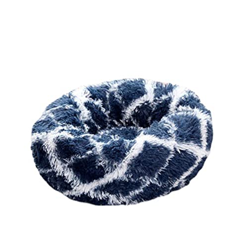 Beruhigendes Katzen- und Hundebett, flauschig, Plüsch, rund, warm, Donut-Design, mit rutschfester Unterseite, waschbar, 80 cm, Marineblau von Zoomlie