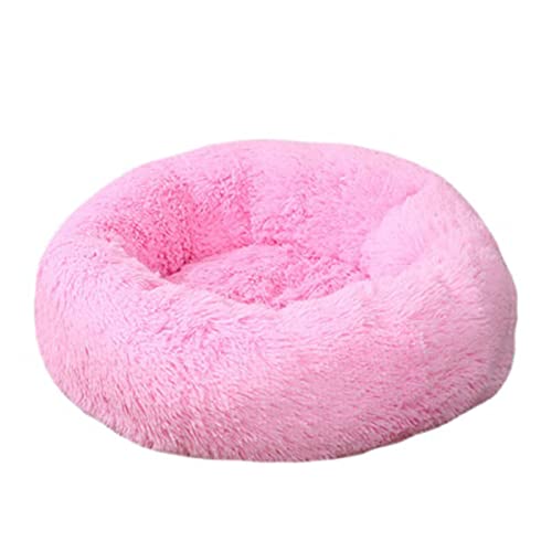 Beruhigendes Katzen- und Hundebett, flauschig, Plüsch, rund, warm, Donut-Kuschelhütte, Kissen mit rutschfester Unterseite, verbesserter Schlaf, Haustierhöhle, waschbar (100 cm, Hellrosa) von Zoomlie