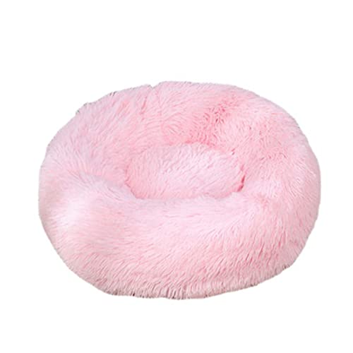 Beruhigendes Katzen- und Hundebett, flauschig, Plüsch, rund, warm, Donut-Kuschelhütte, Kissen mit rutschfester Unterseite, verbesserter Schlaf, Haustierhöhle, waschbar (60 cm, Hellrosa) von Zoomlie