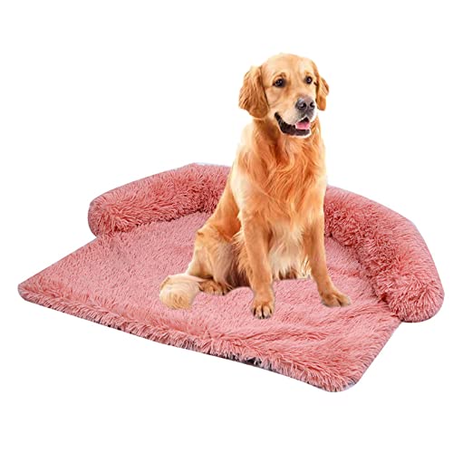 Calming Hundebett, groß, gemütlich, Matratze mit 4 cm langem Plüsch für Haustiere, bequemes Sofa, Hundebett, waschbar, rutschfest, Kissen für kleine, mittelgroße und große Katzen, Hunde, L, rund rosa von Zoomlie
