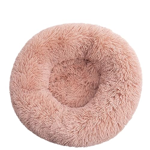 Donut Beruhigendes Haustierbett, rund, schlafend, maschinenwaschbar, rutschfeste Unterseite, superweiches Kätzchenbett, vier Jahreszeiten, Universal-Haustierbett (60 cm, rosa) von Zoomlie