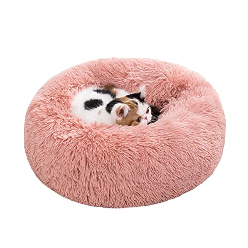 Donut-Hundebett für mittelgroße und kleine Hunde und Katzen, flauschig, Anti-Angst-Hundebett, Welpen-Sofa, Bett, warmes Plüsch-Haustierbett, Kuschelhütte, rutschfest (50 cm, Rosa) von Zoomlie