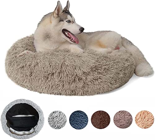 Flauschiger Anti-Stress-Hundekorb, waschbar, abnehmbar, rund, weiches Plüschsofa, Körbe und bequeme Möbel für Hunde und Katzen, Größe L, 80 cm, Hellbraun Flauschiger Anti-Stress-Hundekorb, waschbar, abnehmbar, rund, weiches Plüschsofa, Körbe und bequeme Möbel für Hunde und Katzen, Größe L, 80 cm, Hellbraun von Zoomlie