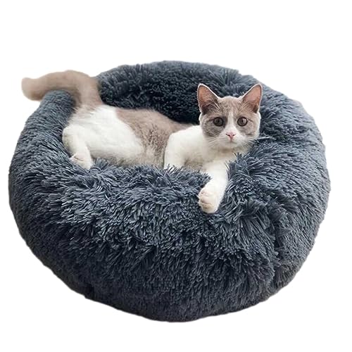 Flauschiges Hundebett, rutschfest, Plüsch, Donut-Welpenbett, waschbar, Zwinger, Kuschelpolster, XS, S, M, L, XL, XXL für kleine, mittelgroße und große Katzen und Hunde (S,Dunkelgrau) von Zoomlie