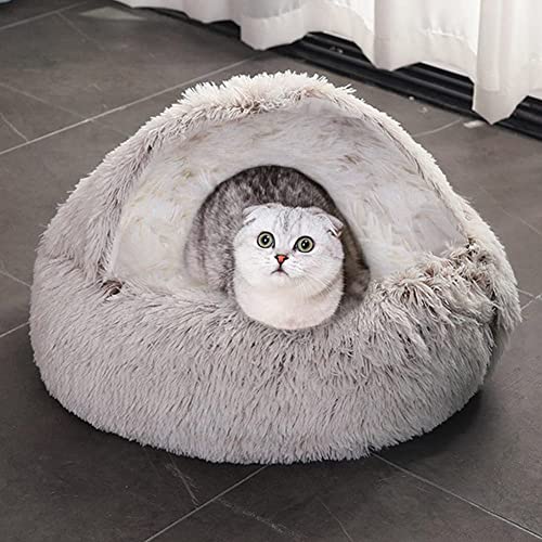 Katzenhöhlenbett, weicher Plüsch, gemütlich, Haustierbett, Angstlinderung, Katzen-Iglu-Betten für den Innenbereich, 40 cm, brauner Plüsch von Zoomlie