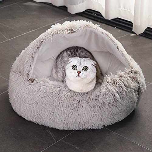 Katzenhöhlenbett, weicher Plüsch, gemütlich, Haustierbett, Angstlinderung, Katzen-Iglu-Betten für den Innenbereich, 40 cm, brauner Samt von Zoomlie