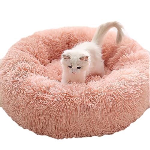 Plüsch-Katzenbett in Donut-Form, flauschig, Anti-Angst, waschbar, rutschfeste Unterseite, beruhigendes Hundebett für große, mittelgroße und kleine Hunde und Katzen (60 cm, Rosa) von Zoomlie
