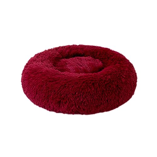 Plüsch-Katzenbett in Donut-Form, flauschig, Anti-Angst, waschbar, rutschfeste Unterseite, beruhigendes Hundebett für große, mittelgroße und kleine Hunde und Katzen (60 cm, rot) von Zoomlie