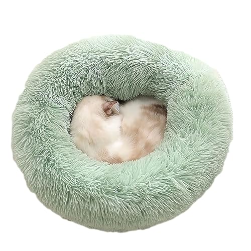 Plüsch-Katzenbett in Donut-Form, flauschig, Anti-Angst, waschbar, rutschfeste Unterseite, beruhigendes Hundebett für große, mittelgroße und kleine Hunde und Katzen (90 cm, Hellgrün) von Zoomlie