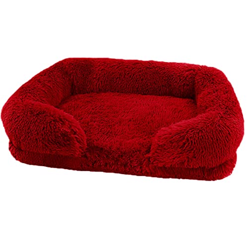 Quadratisches Hundehütte, Katzenhütte, wasserdicht, warm, flauschig, abnehmbar, waschbar, Hundebett, Katzenbett, Welpensofa, rutschfeste Unterseite (2XL (120 x 80 x 20 cm), Rot) von Zoomlie