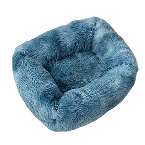 Rechteckiges, flauschiges Plüsch-Haustiernest, warm, verbesserter Schlaf, für Hunde und Katzen, gemütliches Bett, beruhigende Matratze, rutschfeste Unterseite (XL, buntes Blau) von Zoomlie