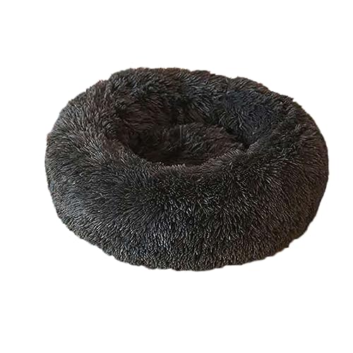 Rundes Donut-Haustierbett, warm, flauschig, Anti-Angst, Hundehütte, langer Plüsch, für den Innenbereich, Katze, mit rutschfester Unterseite, Haustiernest, Kuscheltier (100 cm, Dunkelgrau) von Zoomlie