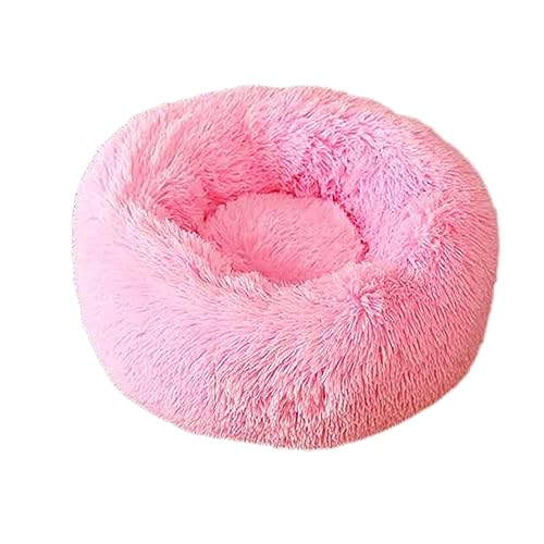 Rundes Donut-Haustierbett, warm, flauschig, Anti-Angst, Hundehütte, langer Plüsch, für den Innenbereich, Katze, mit rutschfester Unterseite, Haustiernest, Kuscheltier (100 cm, Rosa) von Zoomlie