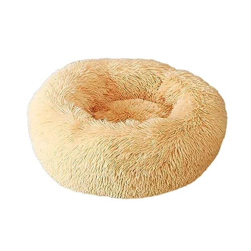 Rundes Donut-Haustierbett, warm, flauschig, Anti-Angst, Hundehütte, langer Plüsch, für den Innenbereich, Katze, mit rutschfester Unterseite, Haustiernest, Kuscheltier (100 cm, beige) von Zoomlie