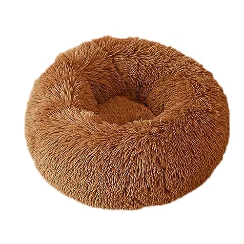 Rundes Donut-Haustierbett, warm, flauschig, Anti-Angst, Hundehütte, langer Plüsch, für den Innenbereich, Katze, mit rutschfester Unterseite, Haustiernest, Kuscheltier (30 cm, Khaki) von Zoomlie