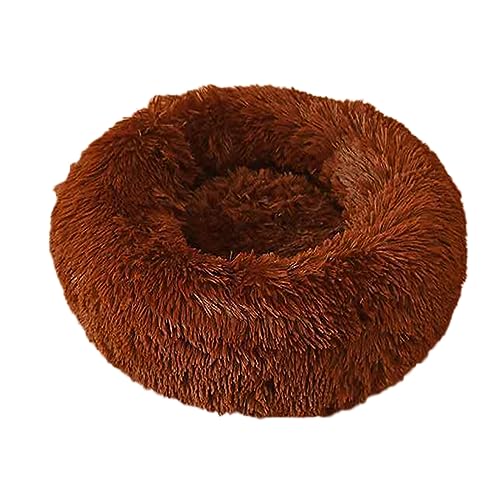 Rundes Donut-Haustierbett, warm, flauschig, Anti-Angst, Hundehütte, langer Plüsch, für den Innenbereich, Katze, mit rutschfester Unterseite, Haustiernest, Kuscheltier (30 cm, braun) von Zoomlie