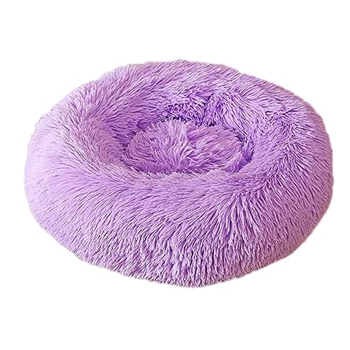 Rundes Donut-Haustierbett, warm, flauschig, Anti-Angst, Hundehütte, langer Plüsch, für den Innenbereich, Katze, mit rutschfester Unterseite, Haustiernest, Kuscheltier (30 cm, lila) von Zoomlie