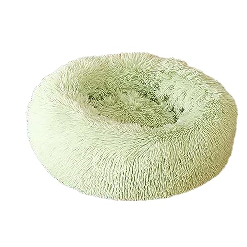 Rundes Donut-Haustierbett, warm, flauschig, Anti-Angst, Hundehütte, langer Plüsch, für den Innenbereich, Katze, mit rutschfester Unterseite, Haustiernest, Kuscheltier (40 cm, grün) von Zoomlie