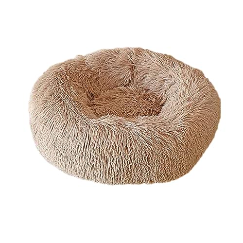 Rundes Donut-Haustierbett, warm, flauschig, Anti-Angst, Hundehütte, langer Plüsch, für den Innenbereich, Katze, mit rutschfester Unterseite, Haustiernest, Kuscheltier (60 cm, Hellbraun) von Zoomlie